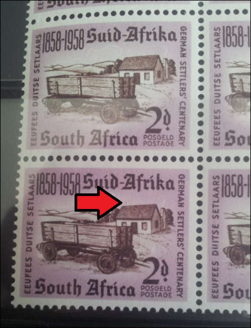 R1 AUCTION***1958 2D UM MINT SERIAL NO BLOCK OF 4 WITH DOT ABOVE COTTAGE***