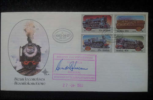 ***REDUCED FROM R110***RSA 1983 FDC No.4.4 SIGNED BY MINISTER OF TRANSPORT AFFAIRS***