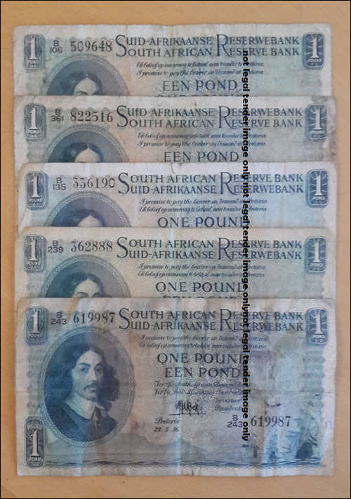 ***BULKLOT - 5 OLD UNION OF SOUTH AFRICAN EEN POND NOTES ALL 5 NOTES FOR ONE BID***