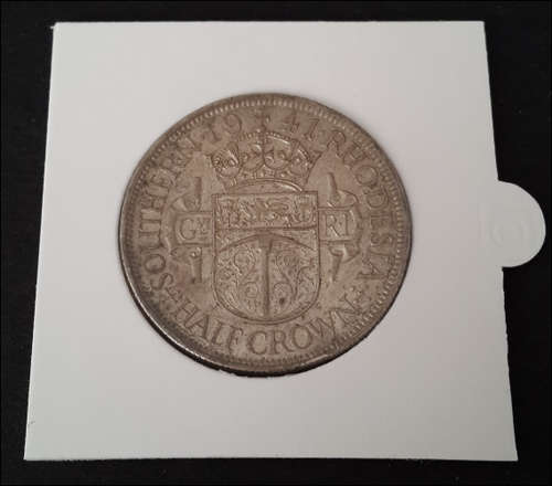 ***SUPERB ! STERLING SILVER SOUTHERN RHODESIA 1941 HALF CROWN GREAT CONDITION***