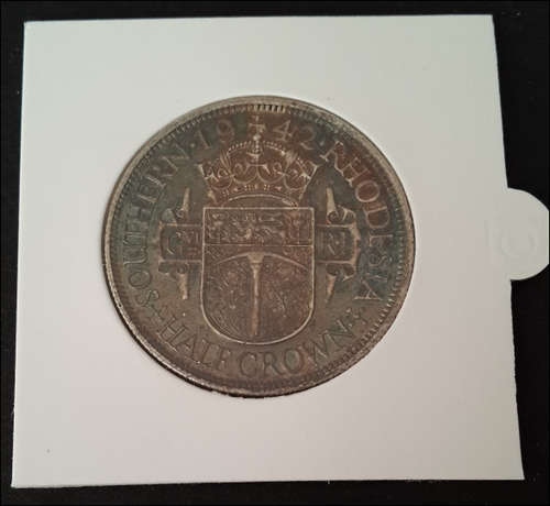 ***SUPERB ! STERLING SILVER SOUTHERN RHODESIA 1942 HALF CROWN GREAT CONDITION***