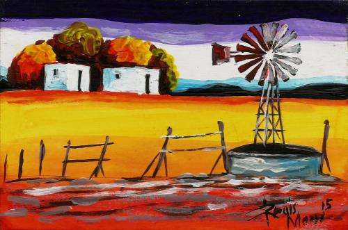 Beautiful miniature acrylic painting by artist Regis Manja titled- Farm Cottage