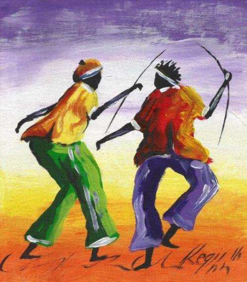 Beautifu acrylic painting by artist Regis Manje titled Dancers VI