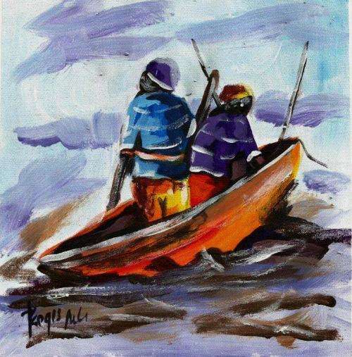 Beautifu acrylic painting by artist Regis Manje titled Mozambican Fisherman