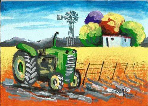 Beautifu acrylic painting by artist Regis Manje titled Ficksburg Farm