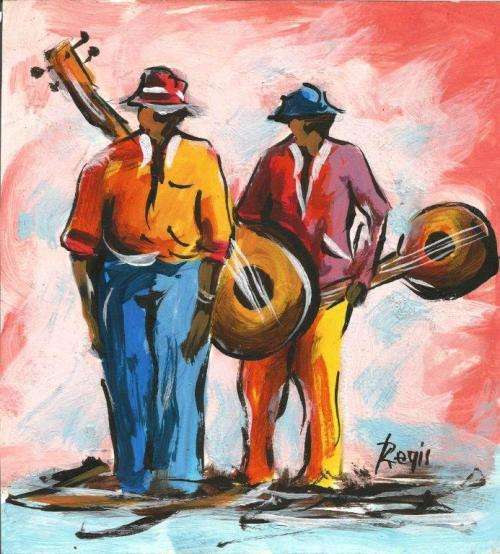 Beautiful acrylic painting by artist Regis Manja titled- Musicians III (Larger than normal)