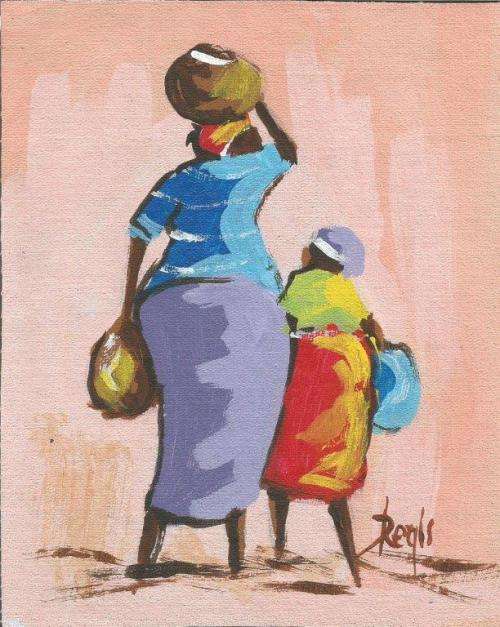 Beautiful acrylic painting by artist Regis Manje titled From the Market