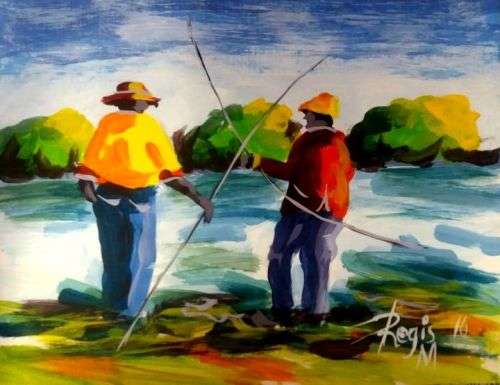 Beautiful acrylic painting by Regis Manje titled Friends