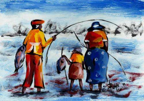 Beautiful painting by artist Regis Manje titled Fishing in the river II