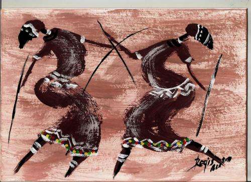 Sunning painting by artist Regis Manje titled Tribal dancers