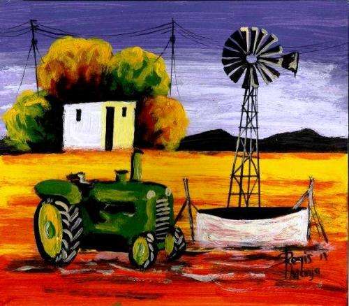 Wonderful painting by Regis Manje titled Farm Cottage