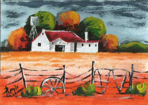 Beautiful painting by artist Regis Manje titled Hendrina farm
