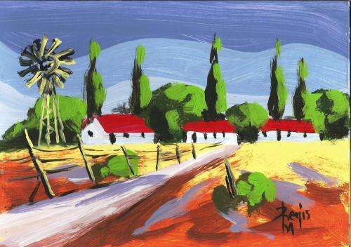 Beautiful painting by artist Regis Manje titled Oudtshoorn farm