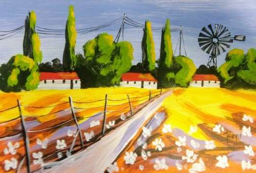 Beautiful acrylic painting by artist Regis Manje titled Farm in Bethal
