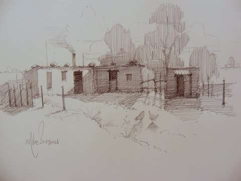Original Mike Parsons Pen Sketch Titled Near Bethal