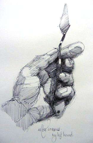 Mike Parsons Original Pen Sketch Titled My Left Hand