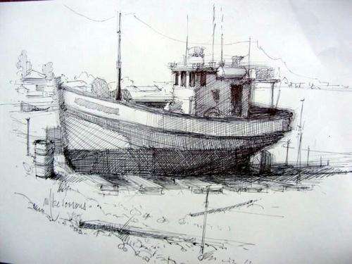 Original Mike Parsons Pen Sketch Titled-Champion (Fishing Boat)