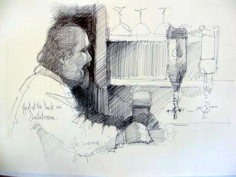 Original Mike Parsons Pen Sketch Titled-Gert at the Duck in Dullstroom
