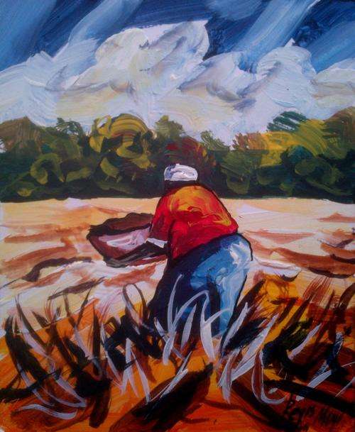 Beautiful acrylic painting by artist Regis Manja titled- Harvest time