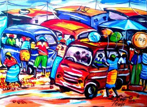 Original Regis Manja acrylic painting titled- At the Rank Shipping free