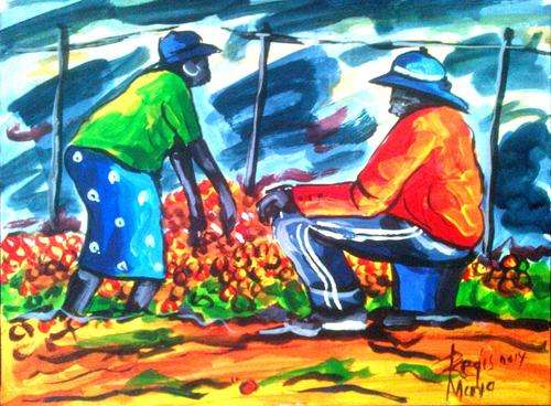 Beautiful acrylic painting by artist Regis Manja titled- Selling Fruit