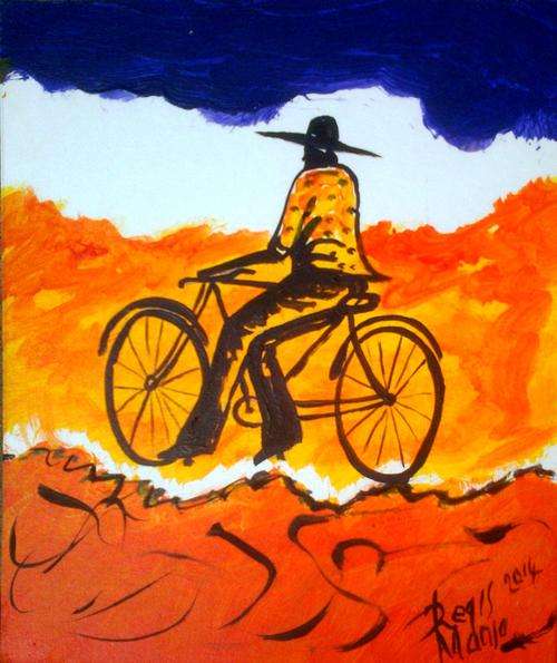 Beautiful acrylic painting by artist Regis Manja titled- Bicycle Ride