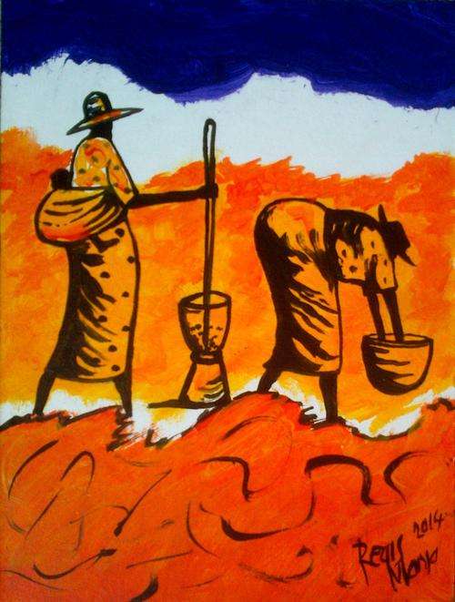 Beautiful acrylic painting by artist Regis Manja titled- Chores