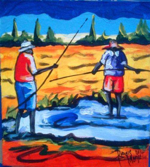 Beautiful acrylic painting by artist Regis Manja titled- Fishing