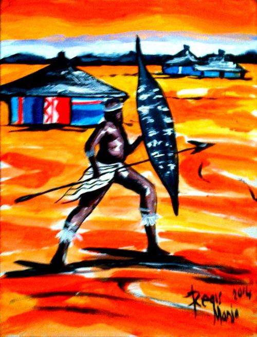 Beautiful acrylic painting by artist Regis Manja titled- Warrior Free Shipping
