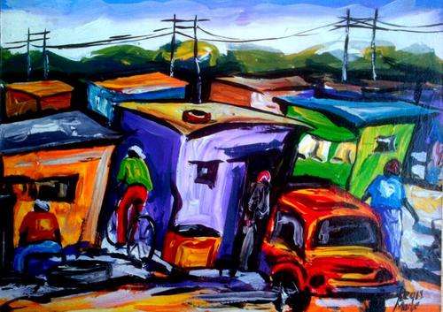 Beautiful acrylic painting by artist Regis Manja titled- Emba township