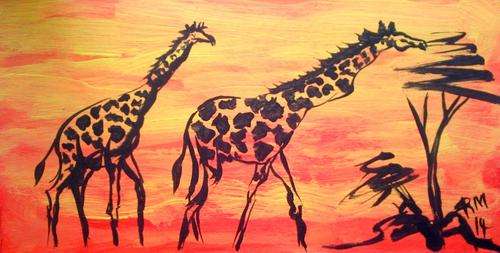 Beautiful acrylic painting by artist Regis Manja titled- Giraffes