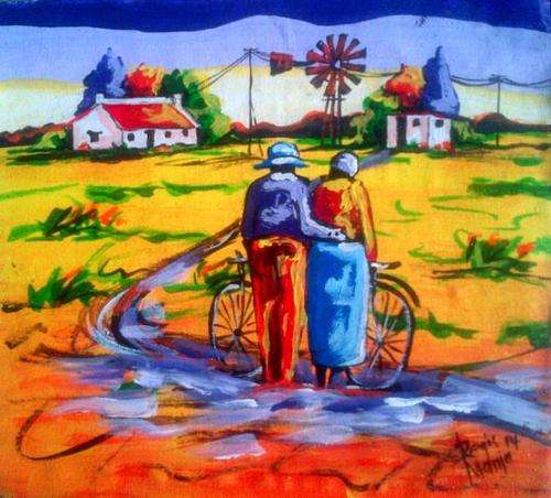 Beautiful acrylic painting by artist Regis Manja titled- Lovers Free shipping