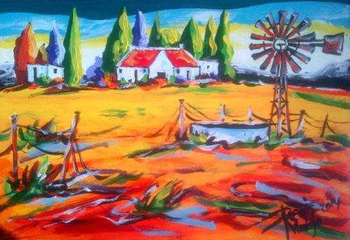 Beautiful acrylic painting by artist Regis Manja titled- Farm in Secunda Free shipping