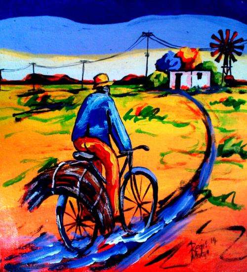 Beautiful acrylic painting by artist Regis Manja titled- Farm worker