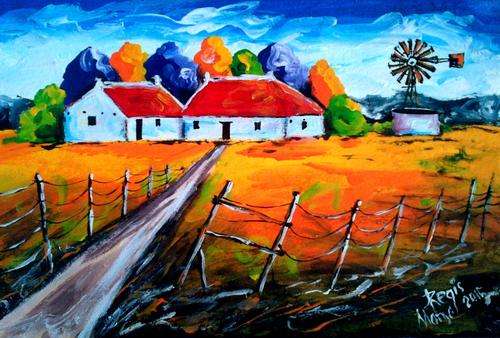 Beautiful acrylic painting by artist Regis Manja titled- Farmhouse