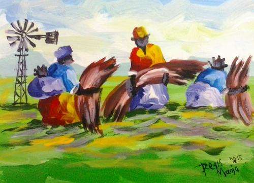 Beautiful acrylic painting by artist Regis Manja titled- Harvesting