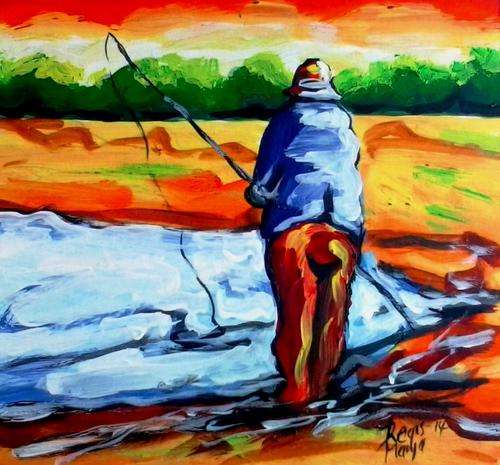 Beautiful acrylic painting by artist Regis Manja titled- Sunday Fishing