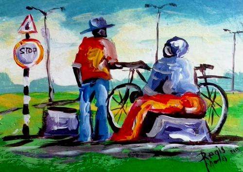 Beautiful acrylic painting by artist Regis Manja titled- Waiting