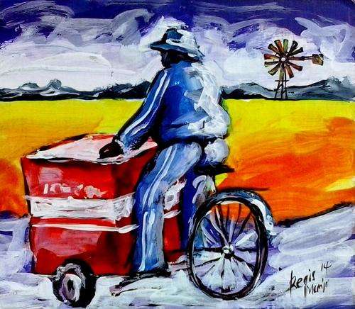 Beautiful acrylic painting by artist Regis Manja titled- Ice Cream Vendor