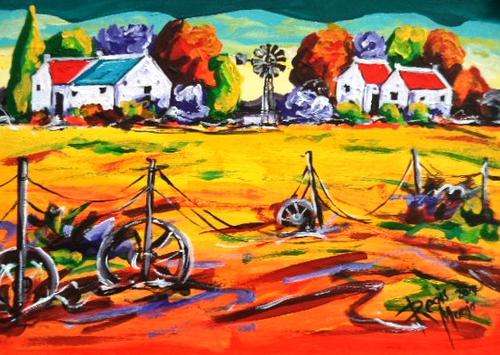 Beautiful acrylic painting by artist Regis Manja titled- The Farm House