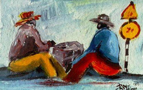 Beautiful acrylic painting by artist Regis Manja titled- Waiting