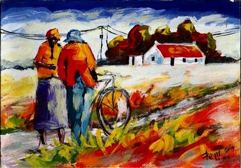 Beautiful acrylic painting by artist Regis Manja titled- Lovers going home
