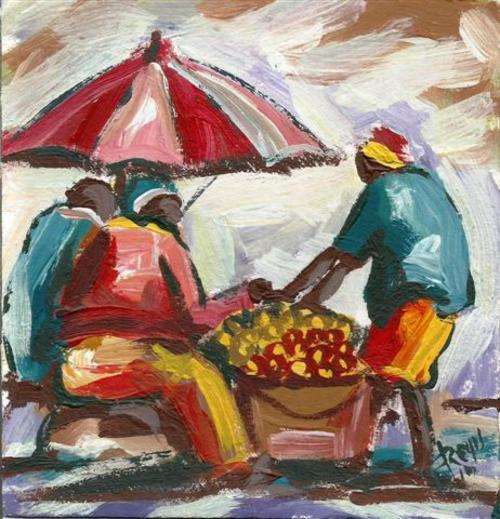 Beautiful acrylic painting by artist Regis Manja titled- Fruit sellers