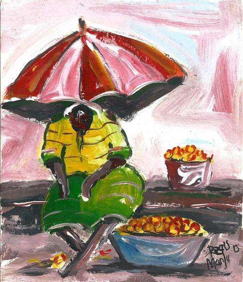 Beautiful acrylic painting by artist Regis Manja titled- Vendor I