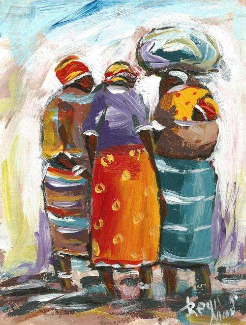 Beautiful acrylic painting by artist Regis Manja titled- Time for Gossip