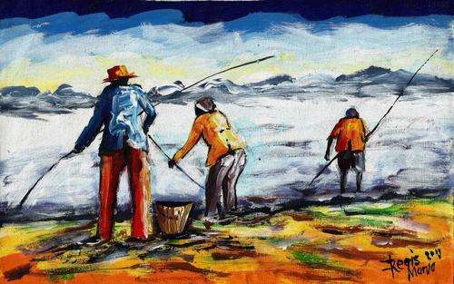 Beautiful acrylic painting by artist Regis Manja titled- Fishing games