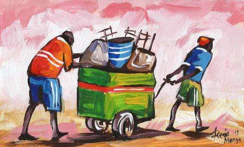 Beautiful acrylic painting by artist Regis Manja titled- Going to the Market