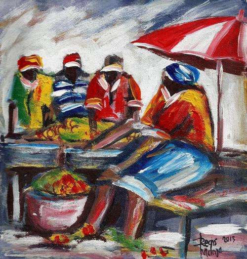Beautiful acrylic painting by artist Regis Manja titled- Vendors