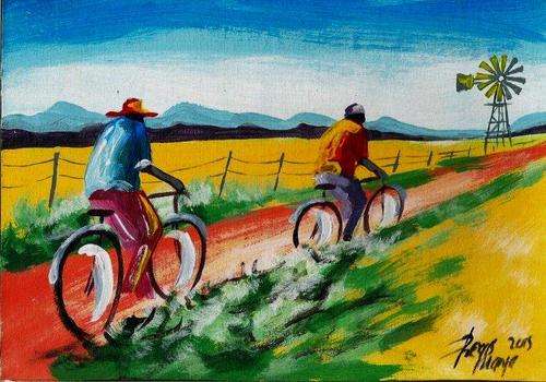 Beautiful acrylic painting by artist Regis Manja titled- Friends