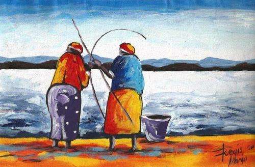Beautiful acrylic painting by artist Regis Manja titled- Mothers Fishing